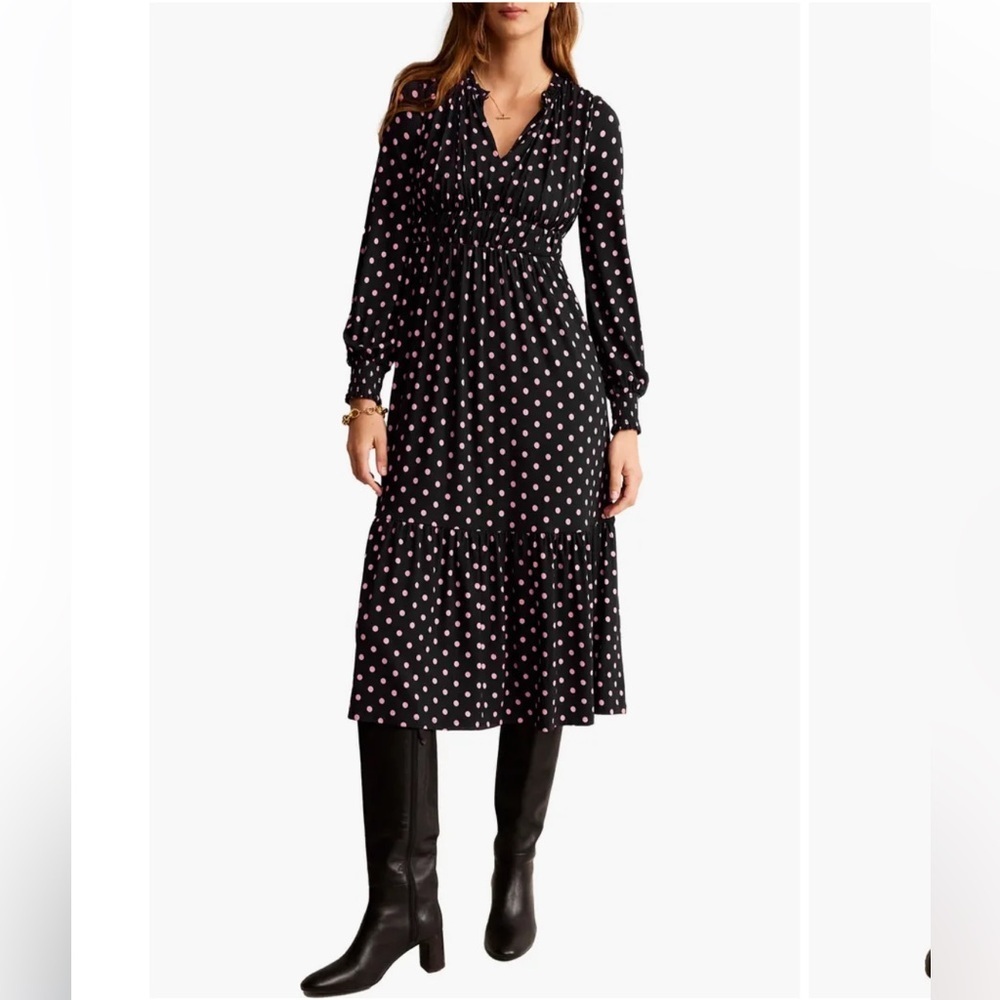 Boden Black Maxi Dress with Pale Pink/Cream Polka Dots
